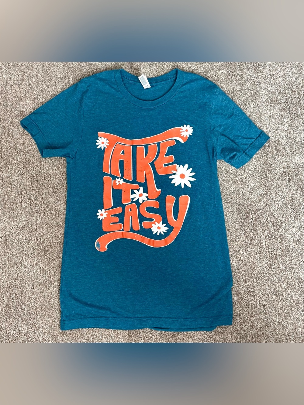 Women’s 'Take It Easy' Teal Graphic Tee - Orange & White Print